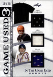 2025 Ken Stabler Ken Anderson Fran Tarkenton Leaf In the Game Used 3s BLUE FOIL TRIPLE JERSEY JERSEY NUMBER 10/20 RELIC #GT-17 Raiders Browns Vikings