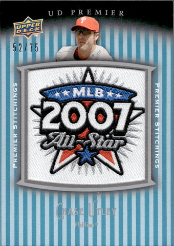 2008 Chase Utley Upper Deck Premier PREMIER STITCHINGS MANUFACTURED PATCH 52/75 #PSTI-CU Philadelphia Phillies