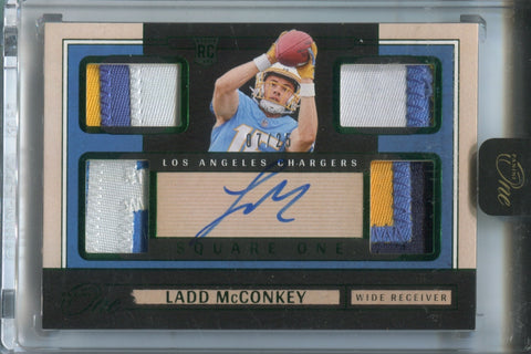 2024 Ladd McConkey Panini One ROOKIE EMERALD GREEN QUAD PATCH AUTO 05/25 AUTOGRAPH RELIC RC #69 Los Angeles Chargers