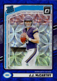 2024 J.J. McCarthy Donruss Optic BLUE SCOPE RATED ROOKIE RC #303 Minnesota Vikings