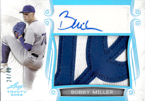 2023 Bobby Miller Leaf Trinity PLATINUM PATCH AUTO 24/49 AUTOGRAPH RELIC #PA-BM1 Los Angeles Dodgers
