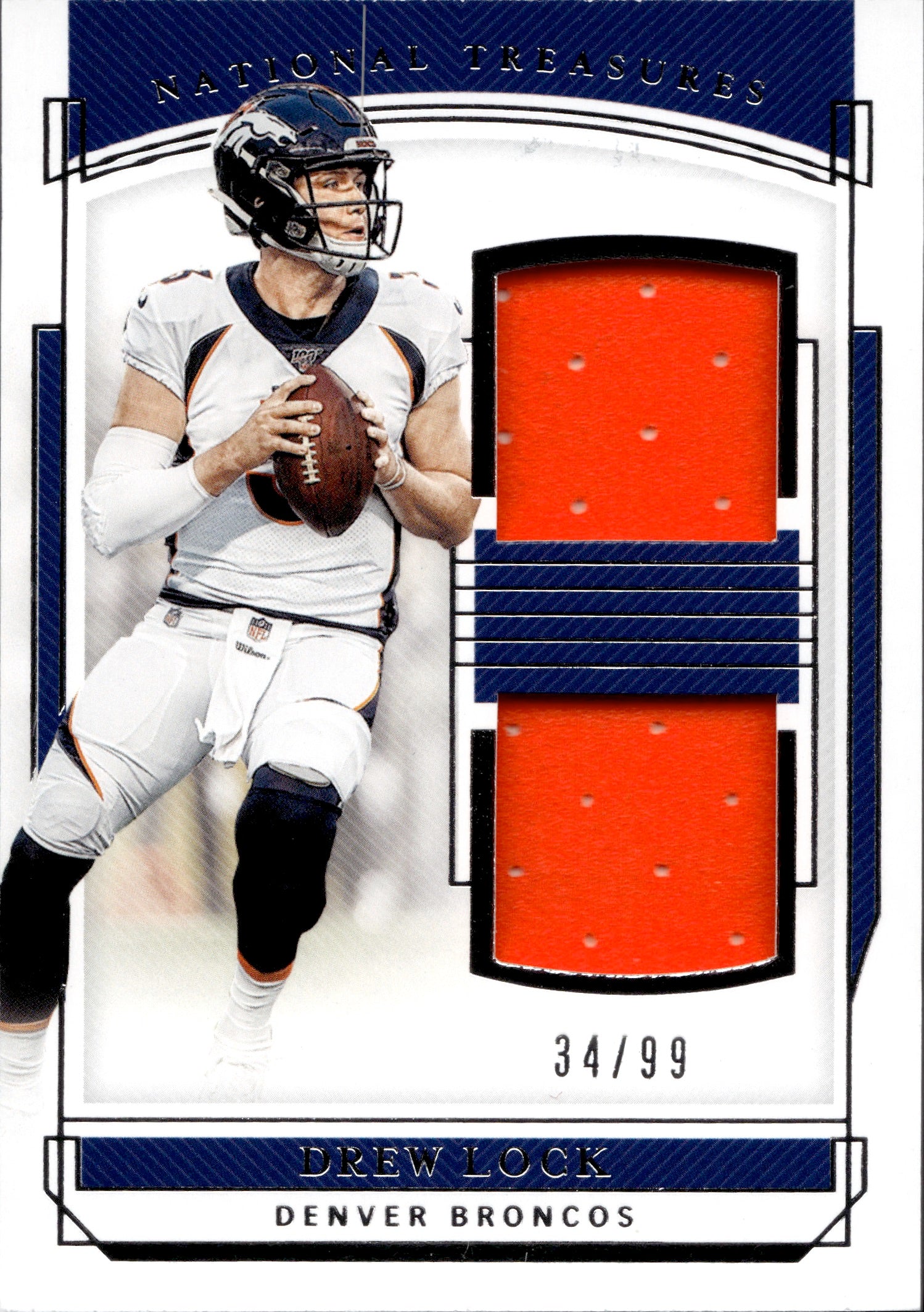 2019 Drew Lock Panini National Treasures ROOKIE DUAL MATERIALS JERSEY