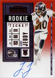 2020 Jerry Jeudy Panini Contenders RED ZONE VARIATION ROOKIE AUTO AUTOGRAPH RC #106 Denver Broncos