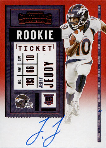2020 Jerry Jeudy Panini Contenders RED ZONE VARIATION ROOKIE AUTO AUTOGRAPH RC #106 Denver Broncos