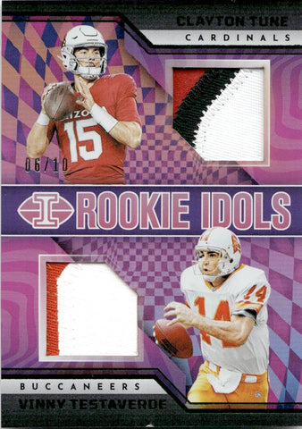 2023 Clayton Tune Vinny Testaverde Panini Illusions ROOKIE IDOLS GREEN DUAL PATCH 06/10 RELIC #RM-TT Cardinals Buccaneers