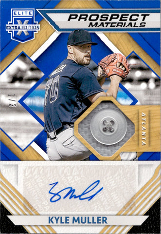 2021 Kyle Muller Panini Elite Extra Edition PROSPECT MATERIALS BUTTON AUTO 1/3 AUTOGRAPH RELIC #PMS-KM Atlanta Braves *NRMT*