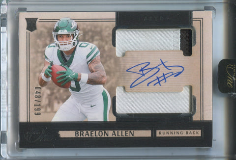2024 Braelon Allen Panini One ROOKIE DUAL PATCH AUTO 048/199 AUTOGRAPH RELIC #43 New York Jets