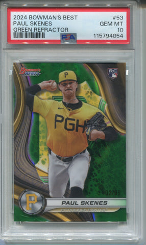 2024 Paul Skenes Bowman's Best GREEN REFRACTOR ROOKIE 02/99 RC PSA 10 #53 Pittsburgh Pirates 4054