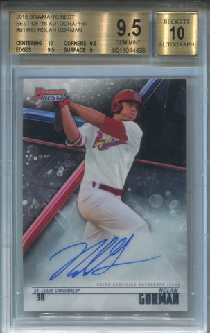2018 Nolan Gorman Bowman's Best of '18 AUTO AUTOGRAPH BGS 9.5/10 #B18NG St. Louis Cardinals 4498