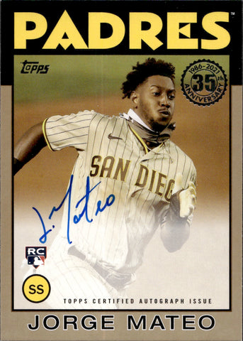 2021 Jorge Mateo Topps ROOKIE 1986 DESIGN GOLD AUTO 03/50 AUTOGRAPH RC #86A-JMA San Diego Padres