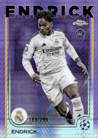 2024-25 Endrick Topps Chrome UEFA Club Competitions ROOKIE VIOLET PRISM 189/299 RC #100 Real Madrid C.F.