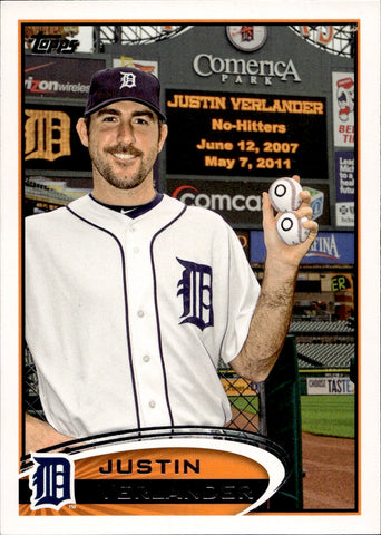 2012 Justin Verlander Topps SP NO HITTER BASEBALLS IN HAND VARIATION #639 Detroit Tigers