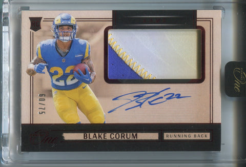 2024 Blake Corum Panini One RUBY RED ROOKIE PATCH AUTO 60/75 AUTOGRAPH RELIC #11 Los Angeles Rams