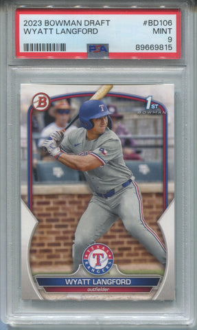 2023 Wyatt Langford Bowman Draft 1ST BOWMAN PSA 9 #BD106 Texas Rangers 9815