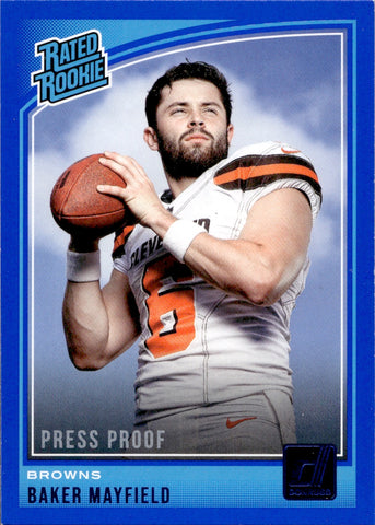 2018 Baker Mayfield Panini Donruss BLUE PRESS PROOF RATED ROOKIE RC #303 Cleveland Browns