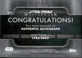 2020 Valene Kane as Lyra Erso Autograph Topps Star Wars Masterwork #A-VK AUTO 1