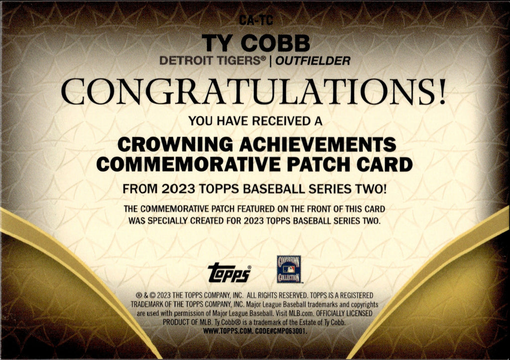 2023 Ty Cobb Topps Series 2 GOLD CROWNING ACHIEVEMENTS 51/75 COMMEMORA