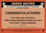 2021 Jorge Mateo Topps ROOKIE 1986 DESIGN GOLD AUTO 03/50 AUTOGRAPH RC #86A-JMA San Diego Padres