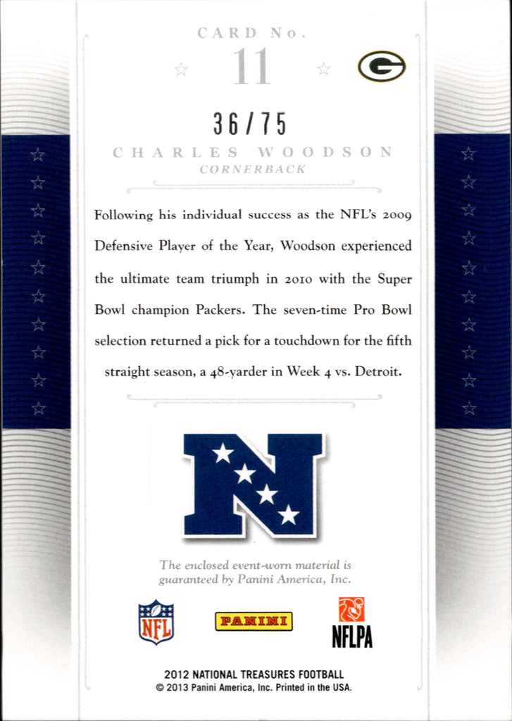 2010 Charles Woodson Panini Certified FABRIC OF THE GAME JERSEY 121/250  RELIC #27 Green Bay Packers HOF
