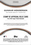 2025 Gunnar Henderson Topps Tribute SAPPHIRE BLUE STAMP OF APPROVAL JERSEY 138/150 RELIC #SOA-GH Baltimore Orioles