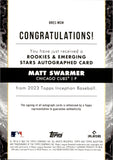 2023 Matt Swarmer Topps Inception ROOKIE AND EMERGING STARS ROOKIE AUTO 015/299 AUTOGRAPH RC #BRES-MSW Chicago Cubs