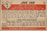 1953 Johnny Sain Bowman Black and White #25 New York Yankees BV $80