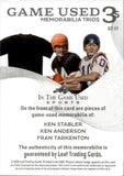 2025 Ken Stabler Ken Anderson Fran Tarkenton Leaf In the Game Used 3s BLUE FOIL TRIPLE JERSEY JERSEY NUMBER 10/20 RELIC #GT-17 Raiders Browns Vikings