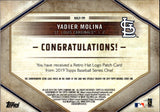 2019 Yadier Molina Topps RETRO HAT MANUFACTURED LOGO PATCH 116/150 #RHLP-YM St. Louis Cardinals