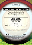 2022 Colton Cowser Bowman Inception BLUE AUTO 77/99 AUTOGRAPH #PA-CC Baltimore Orioles