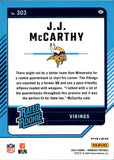 2024 J.J. McCarthy Donruss Optic BLUE SCOPE RATED ROOKIE RC #303 Minnesota Vikings