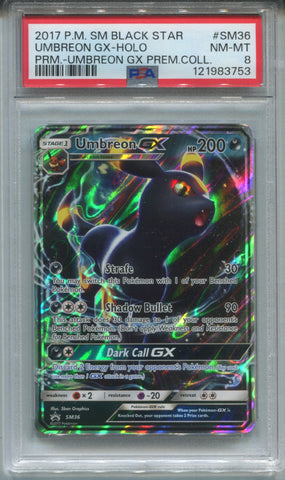 2017 Umbreon GX P.M. SM BLACK STAR HOLO PREMIUM COLLECTION PSA 8 #SM36 3753