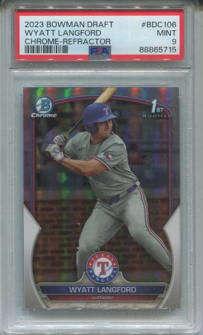 2023 Wyatt Langford Bowman Chrome Draft 1ST BOWMAN REFRACTOR PSA 9 #BDC106 Texas Rangers 5715