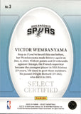 2023-24 Victor Wembanyama Panini Select CERTIFIED ROOKIE RC #3 San Antonio Spurs