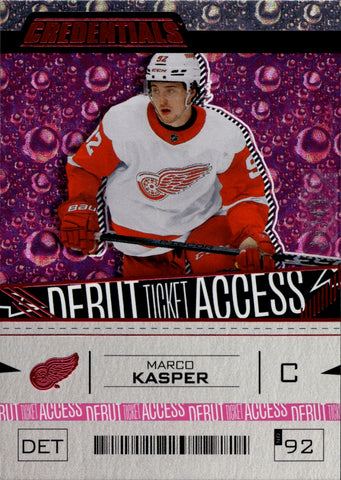 2023-24 Marco Kasper Upper Deck Credentials DEBUT TICKET ACCESS PINK 35/49 Detroit Red Wings #195