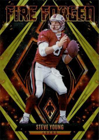 2022 Steve Young Panini Phoenix YELLOW FIRE FORGED 28/75 #FF-8 San Francisco 49ers HOF