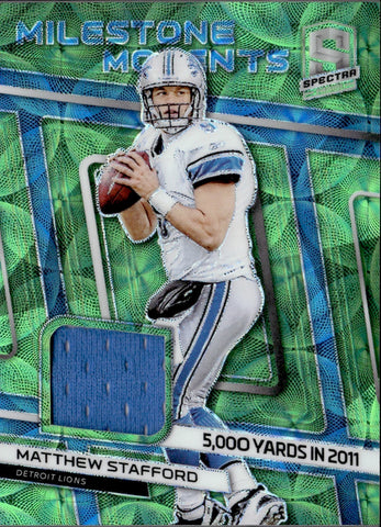2019 Matthew Stafford Panini Spectra GREEN SCOPE MILESTONE MOMENTS JERSEY 13/50 RELIC #MM-8 Detroit Lions