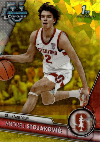 2023-24 Andrej Stojakovic Bowman University Chrome Sapphire Edition 1ST BOWMAN YELLOW REFRACTOR 37/75 PROSPECT #73 Stanford Cardinal