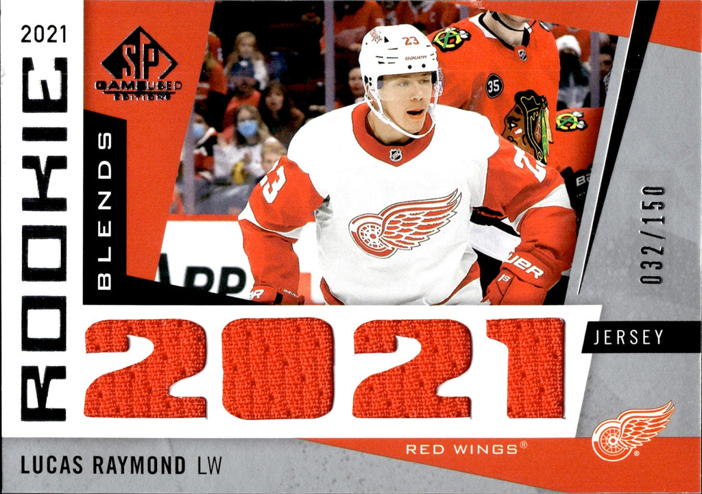 2021-22 Lucas Raymond Upper Deck SP Game Used ROOKIE BLENDS QUAD JERSE