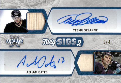 2021-22 Teemu Selanne Adam Oates Leaf Lumber TWIG SIGS DUAL STICK AUTO 1/4 AUTOGRAPH RELIC #TS2-21 Anaheim Mighty Ducks