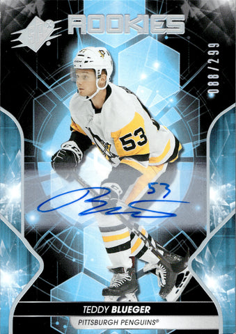 2019-20 Teddy Blueger Upper Deck SPx TIER 1 ROOKIE AUTO 088/299 AUTOGRAPH #80 Pittsburgh Penguins