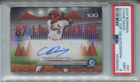 2024 Chase Davis Bowman Chrome SCOUTS' TOP 100 AUTO 57/99 AUTOGRAPH PSA 9 #87 St. Louis Cardinals 2092