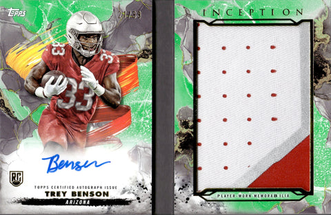 2024 Trey Benson Topps Inception ROOKIE GREEN GENESIS PATCH AUTO 21/49 AUTOGRAPH RELIC BOOKLET RC #ARBC-TBE Arizona Cardinals
