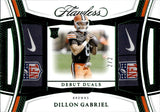 2025 Dillon Gabriel Panini Flawless EMERALD GREEN ROOKIE DEBUT DUAL LAUNDRY TAG 2/2 RELIC #DD-DGL Cleveland Browns