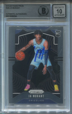 2019-20 Ja Morant Panini Prizm BAS 10 AUTHENTIC ROOKIE AUTO AUTOGRAPH #249 Memphis Grizzlies 9254