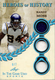 2025 Randy Moss Leaf In the Game Used PLATINUM BLUE HEROES OF HISTORY TRIPLE JERSEY 6/7 RELIC #HH-68 Minnesota Vikings HOF
