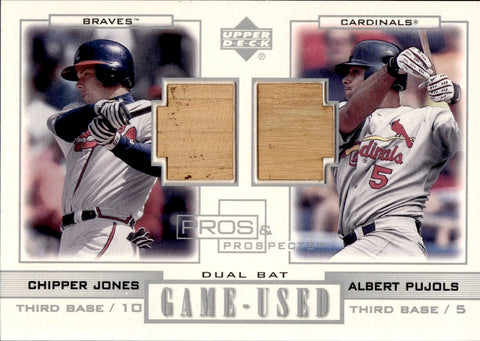 2001 Albert Pujols Chipper Jones Upper Deck Pros & Prospects ROOKIE GAME-USED DUAL BAT RELIC #PP-JP Cardinals Braves