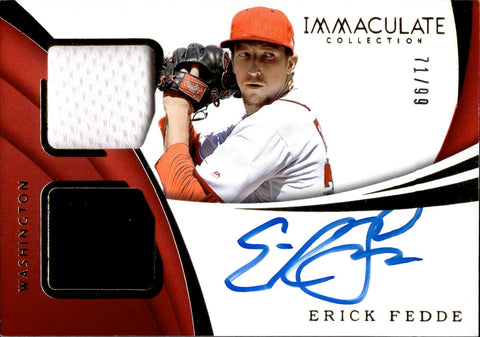 2018 Erick Fedde Panini Immaculate ROOKIE DUAL MATERIAL AUTOGRAPHS JERSEY AUTO 71/99 Washington Nationals #RDM-EF