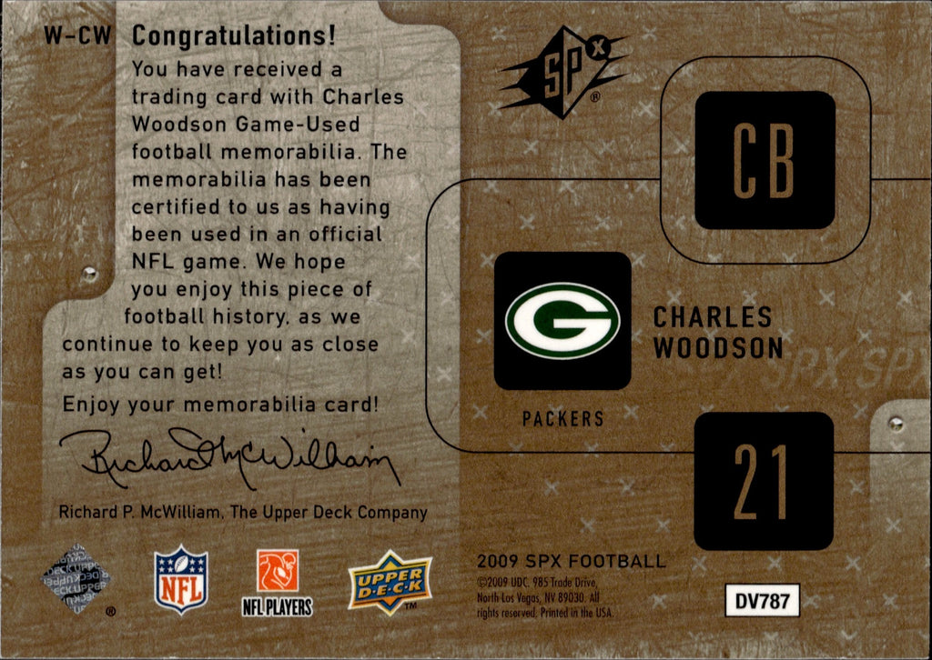 2009 Charles Woodson Upper Deck SPx WINNING MATERIALS JERSEY 001/249 R