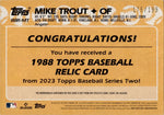 2023 Mike Trout Topps Series 2 BLACK 1988 DESIGN JERSEY 175/199 RELIC #88R-MT Anaheim Angels