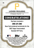 2023 Liover Peguero Topps Transcendent VIP Party ROOKIE 1/1 ONE OF ONE RC #14 Pittsburgh Pirates